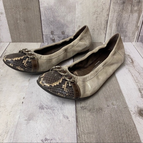 AGL Snakeskin Cap Toe Ballet Flat Size 38.5 - Picture 1 of 9